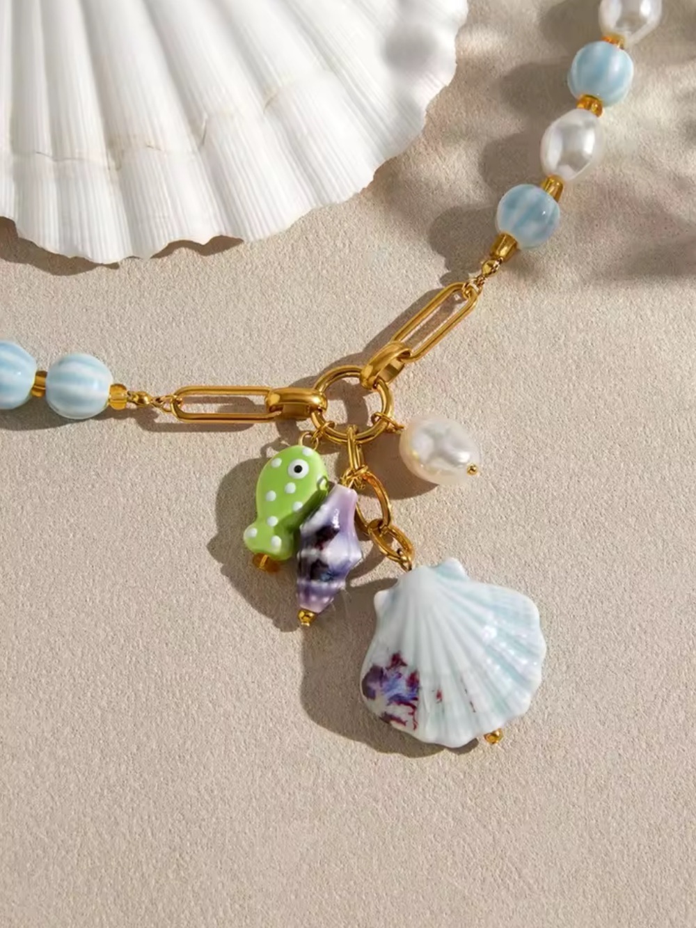 Beach Babes Pastel Beaded Shell Charm Necklace - Picture 5 of 13